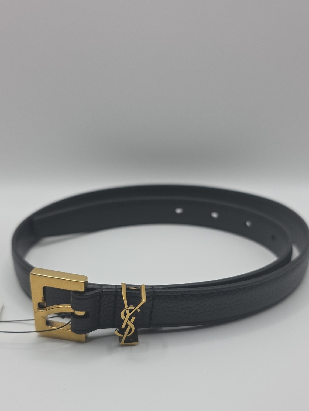 Saint Laurent Black Leather Belt with Gold YSL Accent